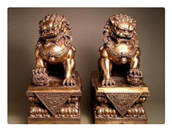 一對(duì)大門口銅獅子雕塑