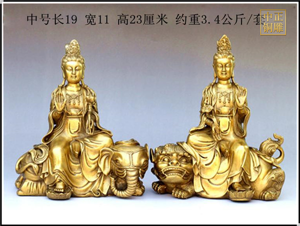 純銅文殊普賢佛像