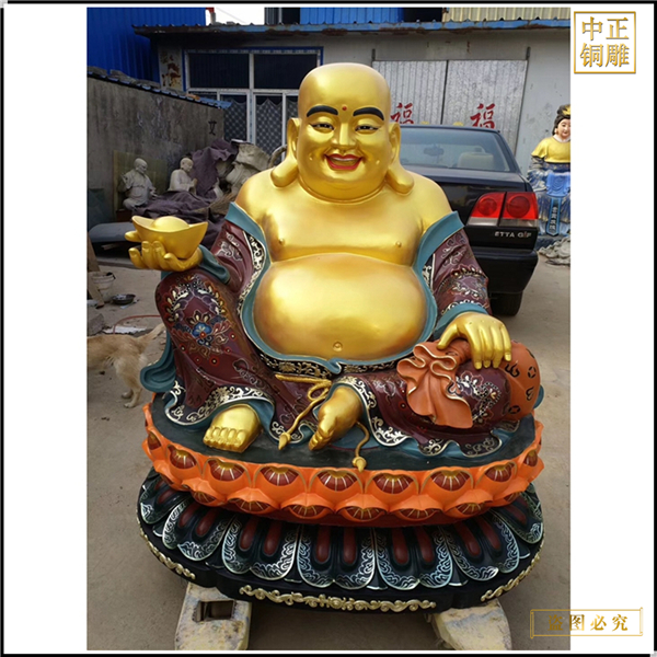 寺廟彩繪鎏金彌勒佛銅像