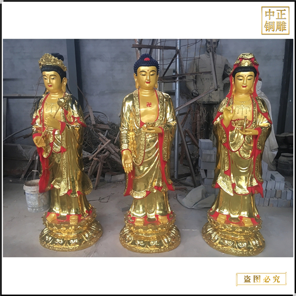 彩繪貼金西方三圣站像