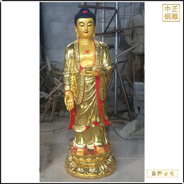 供奉寺廟彩繪西方三圣銅佛像