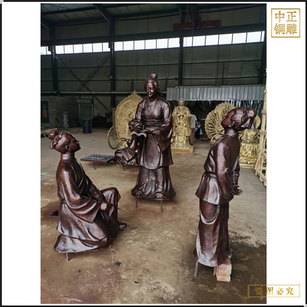 古代一家三口人物銅雕塑