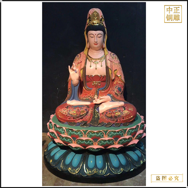 彩繪手拿凈瓶觀音菩薩銅像