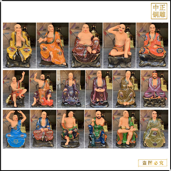 貼金彩繪十八羅漢銅佛像