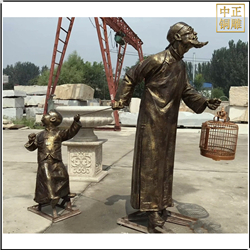 遛鳥(niǎo)人物銅雕塑