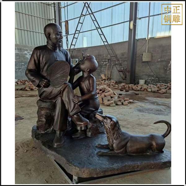 祖孫乘涼人物銅雕塑