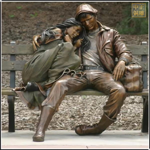 大型情侶街邊長(zhǎng)凳休息人物雕塑